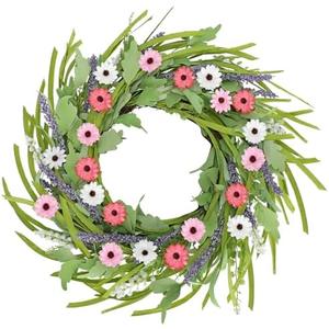 Hollyone Spring Wreaths for Front Door 24 Inch Artificial Daisy and Lavender Wreath Spring Summer Fake Silk Floral Wildflower Wreath for Front Door Wall Home Indoor Outdoor Farmhouse Easter Decor