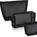 Boao 3 Piece Mesh Cosmetic Bag Mesh Makeup Bag with Zipper Pouch Travel Toiletry for Makeup Organizer Home Office Travel Accessories(Black)