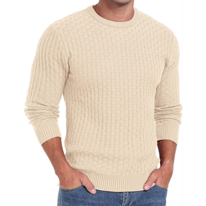Askdeer Men's Crewneck Pullover Sweater Waffle Long Sleeve Casual Sweater Soft Knit Waffle Texture Sweater Ribbing Edge, XXL
