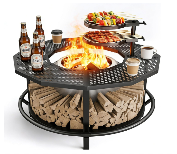 Fire Pit Surround Table for Solo Stove Bonfire & Ranger | Portable 360° Fire Pit Guard for Wood Burning Fire Pits Up to ⌀21", UV-Resistant Outdoor Fabric (Firepit Not Included)