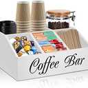 ugiftt Coffee Station Organizer for Counter, Wood Coffee Pods Holder Storage Basket, Tea Condiment Storage Organizer, Rustic Wood Bar Decor for Accessories