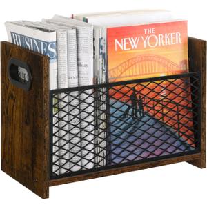 YINMIT Magazine Holder, Magazine Rack Floor, Magazine Storage Basket, File Holder Organizer, Folder Organizer for Magazines, Books, Newspapers, Tablets (Medium) (Rustic Brown)