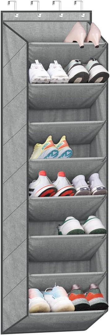 SLEEPING LAMB Over The Door Shoe Organizer for Closet with Large Deep Pockets, Narrow Shoe Rack for Door Hanging Boots Storage, Grey (64.5'')
