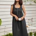 100% Cotton Nightgowns for Women Soft Sleeveless Night Gown Long Sleepwear with Pockets,XS-5XL (Black, S)