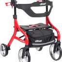 Drive Medical Nitro Sprint Foldable Rollator Walker with Seat, Petite Height Lightweight Rollator with Large Wheels, Folding Rollator, Short Rolling Walker for Seniors and Adults, Red