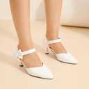 fereshte Women's Pointed Toe Bow Ankle Strap Kitten Heel Pumps, D'Orsay Style Dress Shoes (White), 46