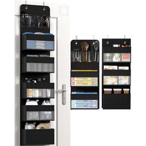 Over Door Organizer, 6 Shelf Camper Storage for RV Bathroom, Behind The Door Storage, Hanging Organizers for Toy Diaper Bedroom Closet (Black) (3+3 Shelves)