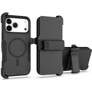Designed for iPhone 17 Pro Max Case,Magnetic,Double Protection,Tough Durable,Compatible with MagSafe,Detachable Back Clip,Dustproof,No Fading,No Yellowing,Non-Slip,for Men Women, Black Black