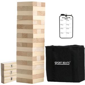 SPORT BEATS Outdoor Games Large Tower Game 54 Blocks Stacking Game Includes Carry Bag (Natural)