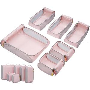 BAGSMART Keep Shape Packing Cubes for Travel, 6 Set Travel Cubes for Packing, Lightweight Suitcase Organizer Bags Set for Travel Essentials Peach