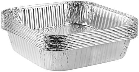 PLASTICPRO Disposable 8'' X 8'' X 2'' Inch Square Aluminum Tin Foil Baking Pans Bakeware - Cookware Perfect for Baking Cakes, Breads, Brownies, Bread, Meatloaf, Lasagna, Pack of 10
