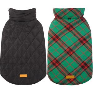 Kuoser Waterproof Dog Coat, Reversible Dog Jacket for Medium Dogs, Adjustable Durable Doggie Winter Coat Warm Puppy Cold Weather Apparel from Small to Large Breed, Christmas Green M