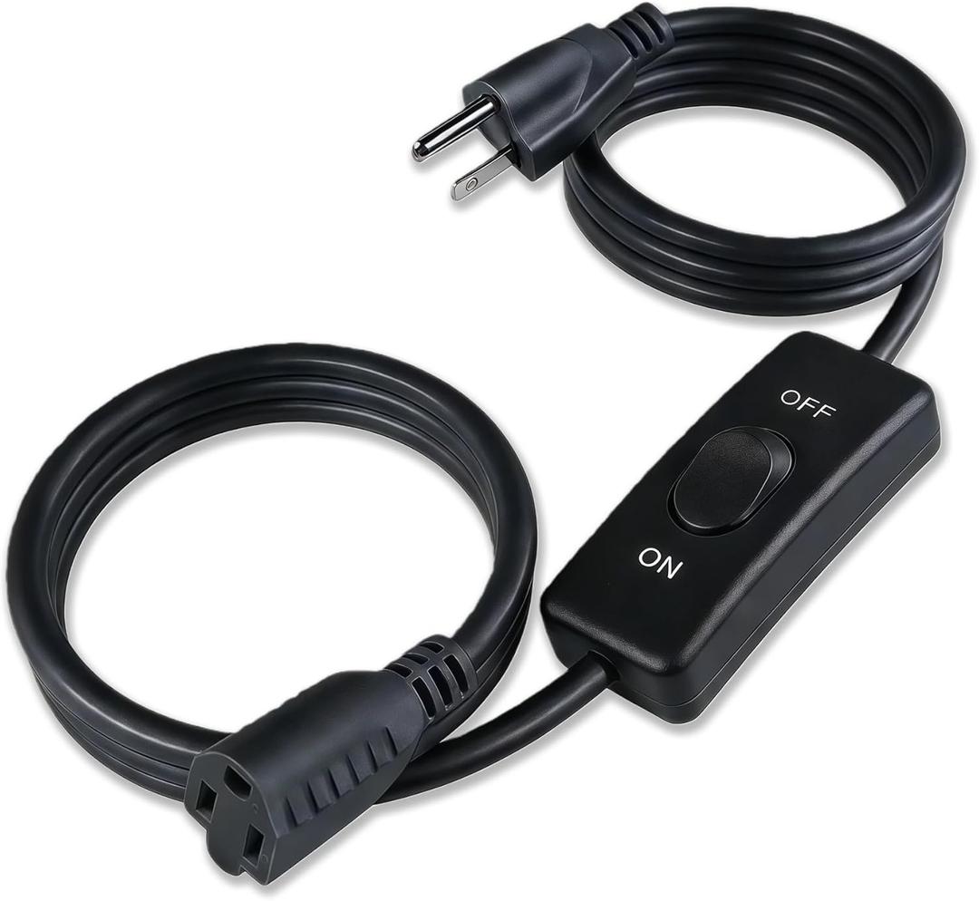 Long Extension Cord with Switch On/Off 3 Prong 18 AWG 6.56 FT Indoor Power Cord for Indoor Use - Black