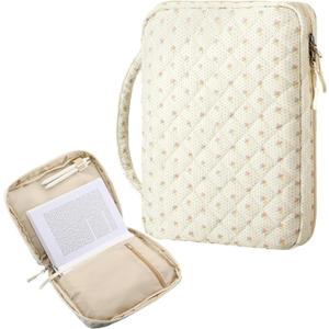 Aliceset Large Bible Cover Case for Women 10.2"x7.9"x2.1" Colorful Floral Quilted Cotton Bible Carrying Cases Protective Bag with Handle and Zippered Pocket for Christian Study Supplies Church Gifts