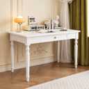Vintage Solid Wood Writing Desk with Drawers,White Vintage Vanity Desk, 31.5IN