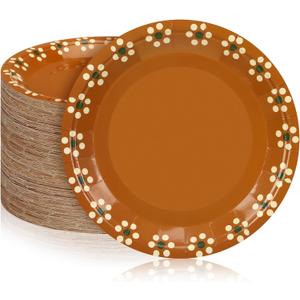 Yungyan Platos De Barro Mexicanos Paper Plates Cielito Lindo Party Decoration Mexican Dinnerware Terracotta Flower Clay Pottery Plates Party Supplies Birthday Wedding Decoration(7 Inch,100 Pcs)