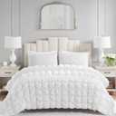 Madison Park Queen Comforter Set Ruched Queen Bedding Set, Elastic Embroidery Comforters Queen Size, All Season, Microfiber Queen Size Comforters, Matching Shams, Evelyn, Full/Queen, White 3 Piece
