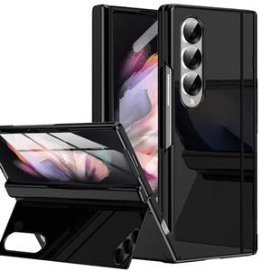 YQODSZ for Samsung Galaxy Z Fold 3 Case with Hidden Magnetic Kickstand, All-Inclusive Fold3 Stand Case with Hinge Protection Cover Screen Protector Hard PC Bumper Protective Cover for Z Fold 3 Black