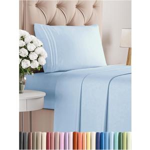 Twin Size 3 Piece Sheet Set - Comfy Breathable & Cooling Bed Sheets Set - Hotel Luxury Bedding for Women, Men, Kids, Teens, Boys & Girls - Deep Pockets, Soft and Wrinkle Free - Oeko-Tex - Light Blue (19 - Baby Blue)