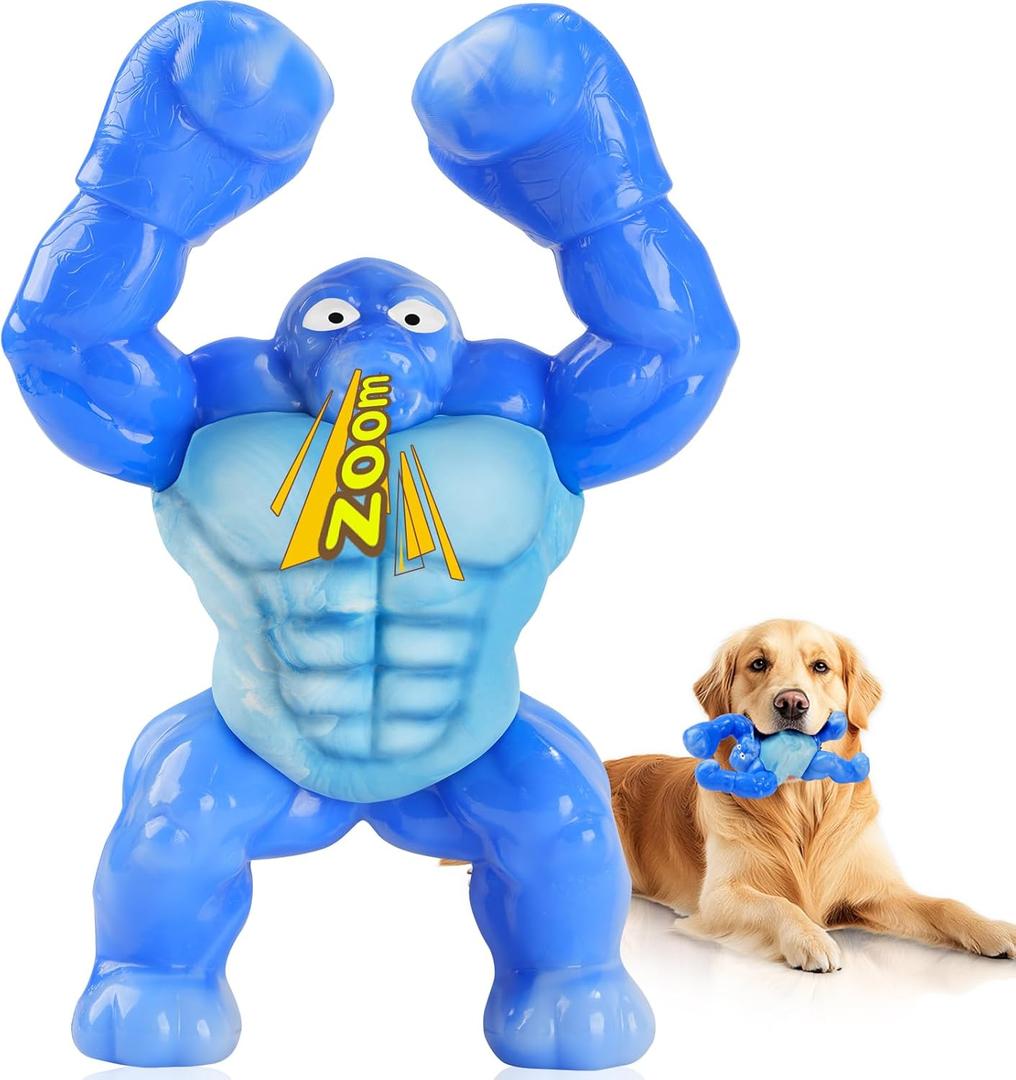 Dog Toys for Aggressive Chewers, Indestructible Chew Toys for Medium Large Breeds(20-80lb), Durable Squeaky Tough Dog Toy to Keep Them Busy (Bacon Flavor, Blue)