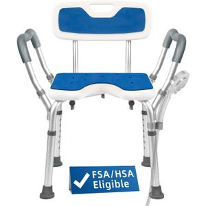 TooCust Extra Wide M-Shaped & Padded Armrests Shower Chair, 500lbs Capacity, Bariatric, Blue, Aluminum, Bath & Shower Safety Seating