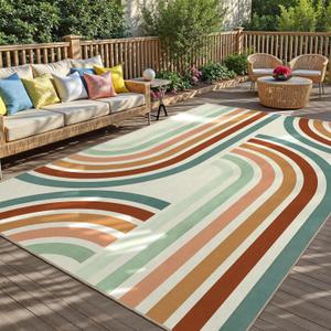 Indoor Outdoor Area Rug, Mid Century Modern Multicolored Outdoor Patio Rug, Washable Abstract Art Rainbow Rugs Non-Slip Carpet for Camping, Bedroom, Deck(8x10) Indoor Outdoor Area Rug, Mid Century Modern Multicolored Outdoor Patio Rug, Washable Abstract Art Rainbow Rugs Non-Slip Carpet for Camping, Bedroom, Deck(8x10)