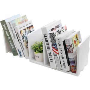 MyGift White Wood Desktop Bookshelf Organizer, Expandable Adjustable Display Shelf Book Rack