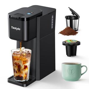 Tastyle Mini Hot and Iced Coffee Maker Single Serve, for K Cup and Ground, 6 to 14 Oz Brew Sizes, with Recipe Book, for Home, Travel, RV, Office and Dorm,Classic Black (2.0 Version)