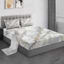 Pamnest Queen Size Bed Sheet Sets, Marble White Gold Stone Soft Microfiber 4 Pcs Bedding Sets for Adults Bedroom Bed Decor, Gray Vintage Retro Flat, Fitted Sheet and 2 Pillowcases