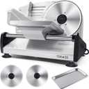 200W Meat Slicer Machine for Home Use, Deli Slicer with 2 Removable 7.5'' Stainless Steel Blades, Adjustable Dial for 0-15mm,Electric Food Slicer for Meat, Bread, Easy to Clean (200W+2 Blades+Silver)