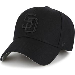 47 Brand MLB Black Black Primary Logo MVP Adjustable Structure Baseball Cap Hat, Adult One Size Fits All (San Diego Padres)