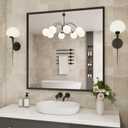 JISOSO Bathroom Vanity Mirror 36x36 Inch, Matte Black Rectangle Bathroom Mirror, Anti-Rust, 4MM Tempered Glass, Wall-Mounted Mirror, Hangs Horizontally or Vertically for Bathroom & Bedroom (Black_wood Grain)