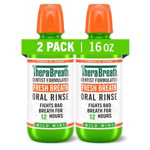 TheraBreath Fresh Breath Mouthwash, Mild Mint Flavor, Alcohol-Free, 16 Fl Oz (2-Pack)