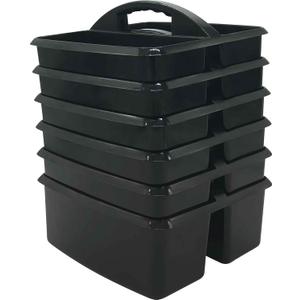 Teacher Created Resources Black Portable Plastic Storage Caddy 6-Pack for Classrooms, Kids Room, and Office Organization, 3 Compartment