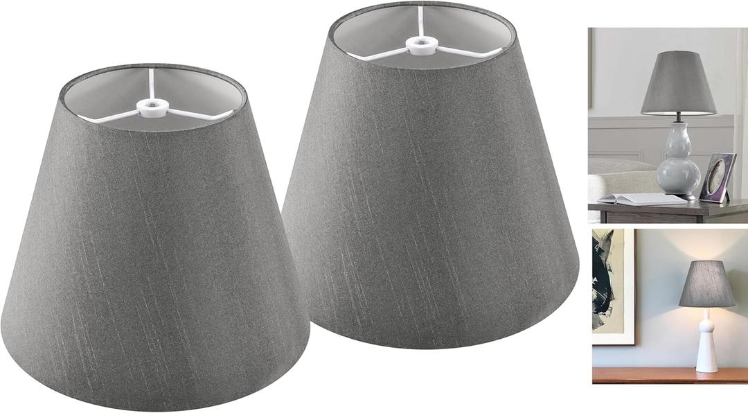 GOSO Gray Lamp Shades Set of 2 Small- 596.4inch(Spider) Drum Lamp Shade Natural Faux Silk Lampshades for Table Lamps Replacement No Assembly Required-Modern Bell