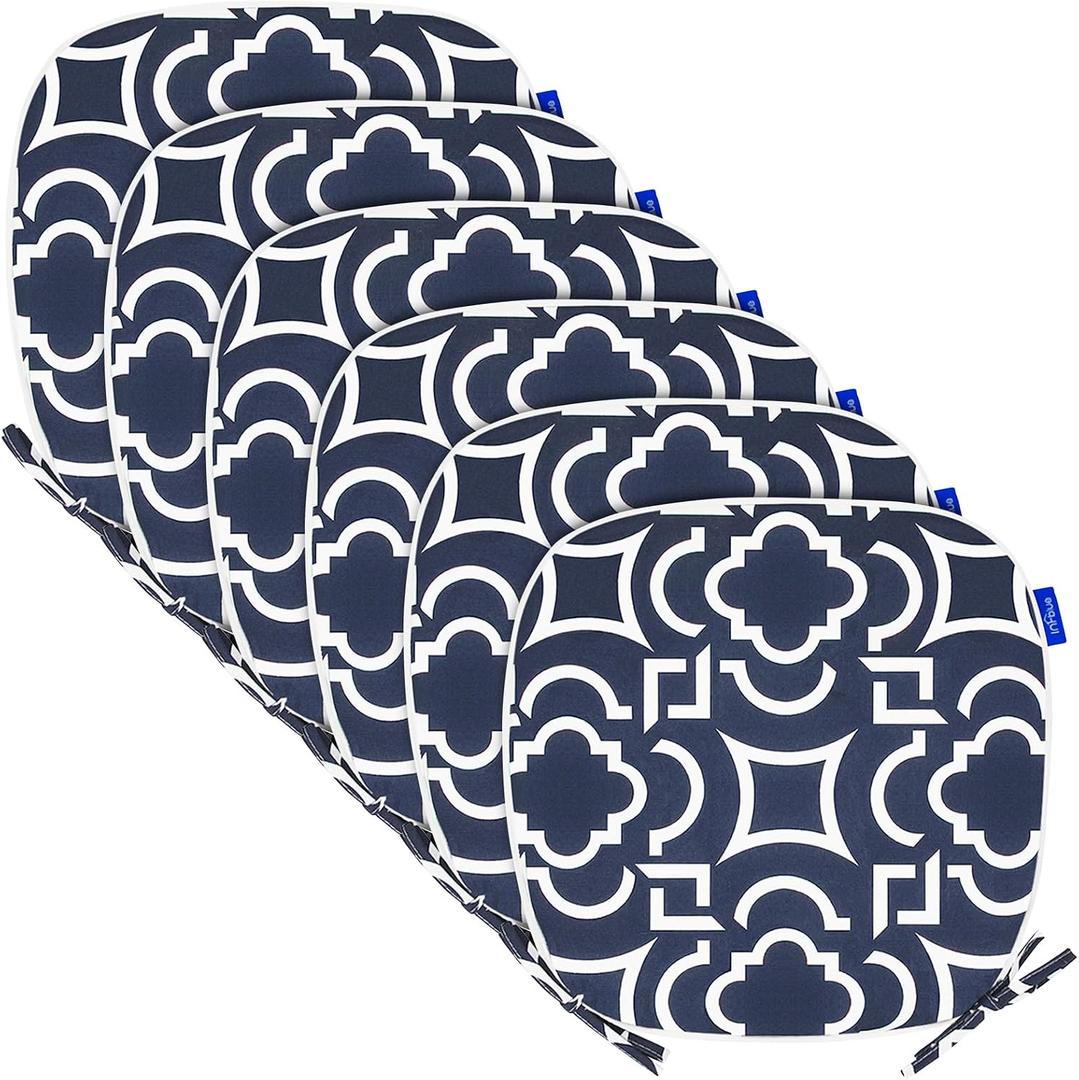 SleepMan Outdoor 17"x16" Chair Cushions with Ties Set of 4, Water Resistant All Weather U-Shape Seat Pads for Patio Garden Furniture Indoor Fade Resistant Patio Cushions (Blue Geo)