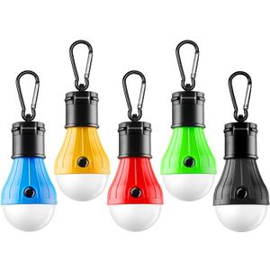 Tent Lamp 5 Packs Portable Tent Light Clip Hook Hurricane Emergency Lights LED Camping Light Bulb Camping Tent Lantern Equipment for Camping Hiking Backpacking Fishing Outage