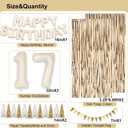 17th Birthday Decorations for Girls, White and Gold 17 Boho Birthday Party Supplies Includes Number Balloons, Banner, Fringe Curtain, Cake Topper
