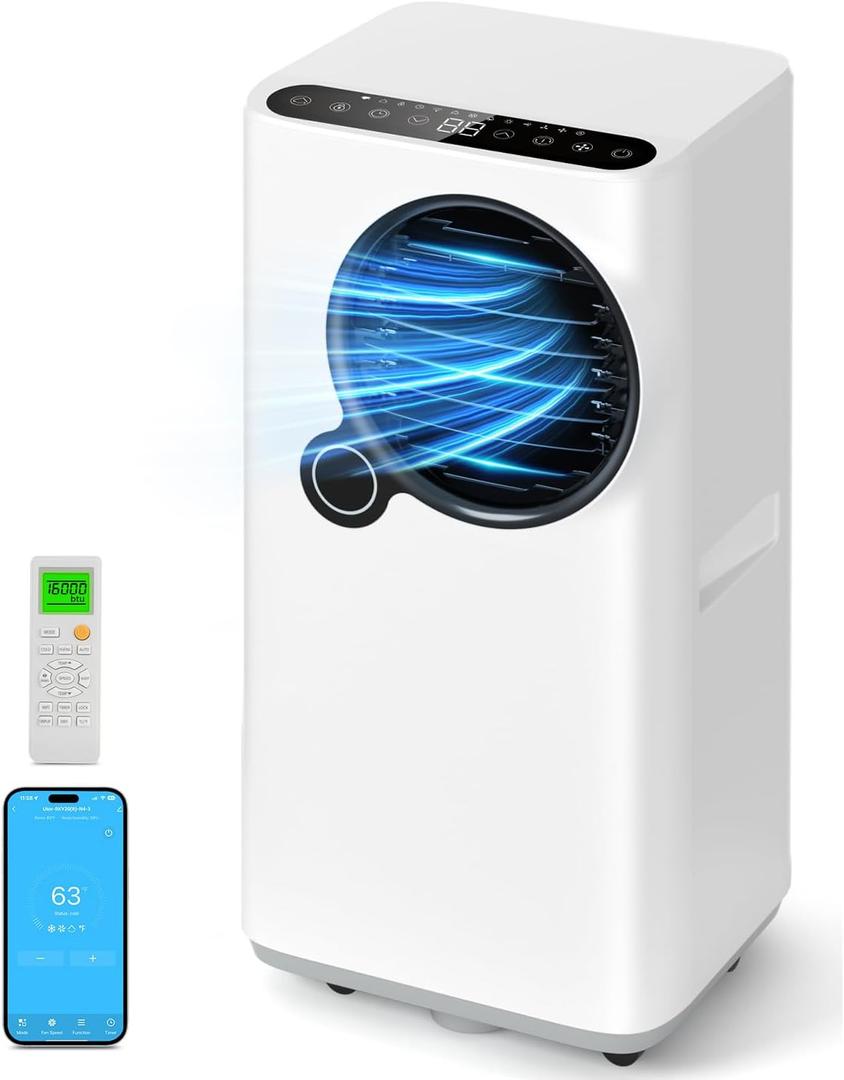 Portable Air Conditioners,16000 BTU 6-in-1 Cooling, Dehumidifier & Fan, Ultra Quiet with 24H Smart Timer, Auto Shut-Off & Child Lock for Home/Bedroom/Office (white-grey)