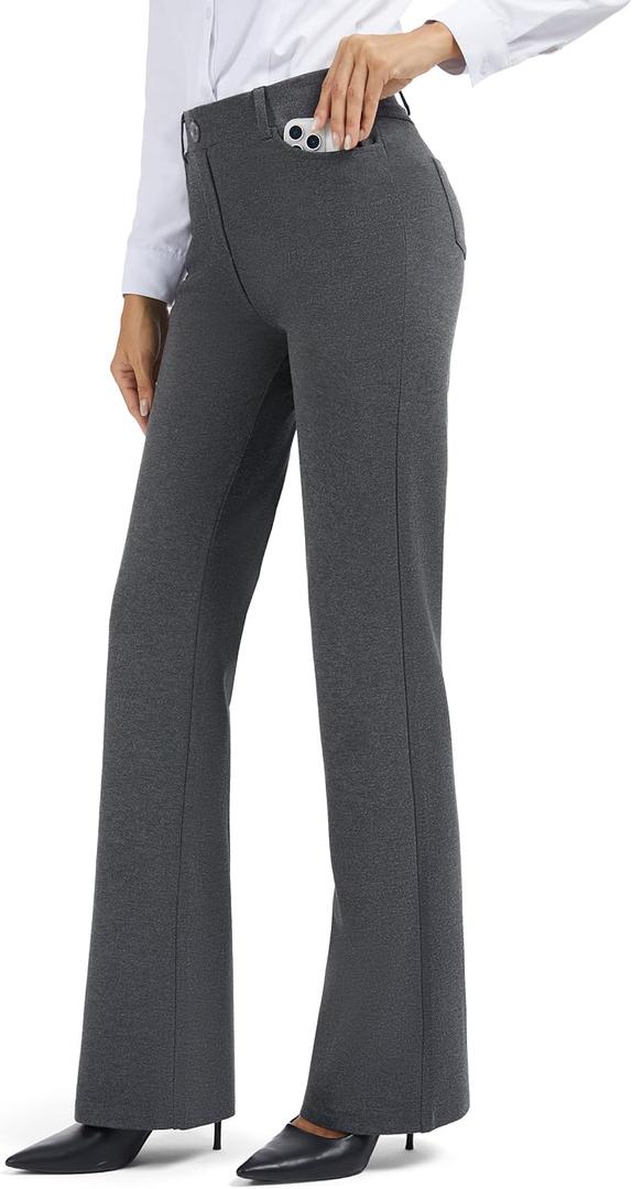 Tallemon Tall Womens Long 34" Inseam Bootcut Dress Pants Office Work Slacks Stretch Business Casual Trousers, Charcoal, S