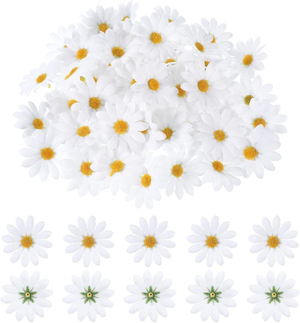 SHENLIU 100Pcs Daisy Flower Artificial, White Daisy Artificial Flowers, Fake Daisies Fabric Daisies Flower Head, Mini Flowers Spring Decor for Wedding Party and DIY Craft Home Decoration