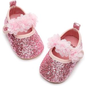 HONGTEYA Infant Baby Girls Mary Jane Flats Non Slip for Toddler First Walkers Soft Sole PU Leather Crib Shoes Sneaker Wedding Party Christmas Princess Dress Shoes Baby Moccasins Girls (Pink)