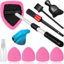 10pcs Windshield Cleaner Tool, Car Window Cleaning Wash Kit with 4 Reusable Microfiber Pads 1 Spray Bottle and Extendable Handle Auto Glass Wiper Kit, Pink