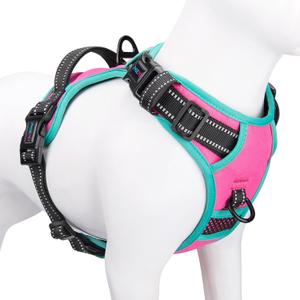 PHOEPET 2019 Upgraded No Pull Dog Harness, Reflective Adjustable Vest, with a Training Handle + 2 Metal Leash Hooks+ 3 Snap Buckles +4 Slide Buckles (L, Pink)