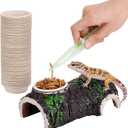 Gecko Cups Reptile Cave Hideout and Food Ledge with 50pcs Bowls and Feeding Tong Set Hollow Trunk Terrarium Shelter for Gecko, Juvenile Bearded Dragon, Lizards, Snake, Frog