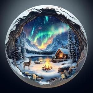 Wooden Puzzles for Adults, Flat Puzzle with 3D Visual Effect, Aurora World Wooden Jigsaw Puzzles for Adults 300 Pieces, Winter Wood Puzzles Adult, Unique Shape, Wall Art Canvas Puzzle (L-13.4*13.4in)