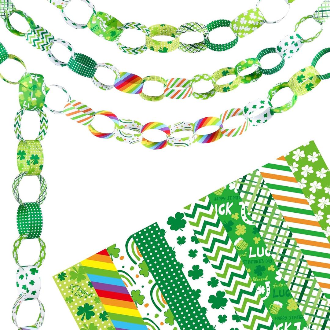 Morcheiong 300 Paper Chains Bright Color Paper Strips for Crafting DIY St. Patrick's Day Party Decorations Supplies