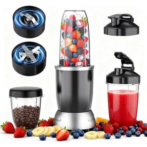 Smoothie Blender, 25000 RPM Portable Blender for Smoothies, Countertop Blenders for Kitchen with 37oz, 32oz, 23oz Personal Blenders Cups, 2 Spout Lids &1 Resealable Lid for Crushing, Juice, Nuts