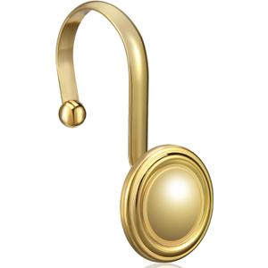 Gold Shower Curtain Hooks Rings, ZESLMG Decorative Shower Curtain Hooks for Bathroom, Rust Proof Shower Curtain Rings Hangers for Shower Curtain Rod,Set of 12 Metal Glossy Round Design