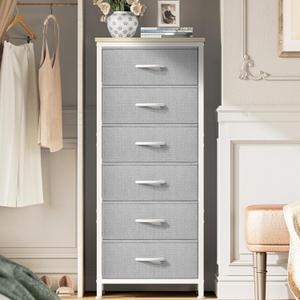 Huuger 43.3 Inch Tall Dresser for Bedroom, 6 Drawer Night Stand & Chests of Drawers, Fabric Dresser for Closet, Bedroom, Nightstand, End Table with Metal Frame, Storage Tower with Fabric Bins, Grey